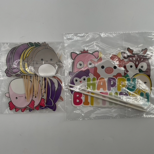 Squishmallow Happy Birthday Cupcakes Decoration (20 cupcakes decorations toppers and 1 Banner)