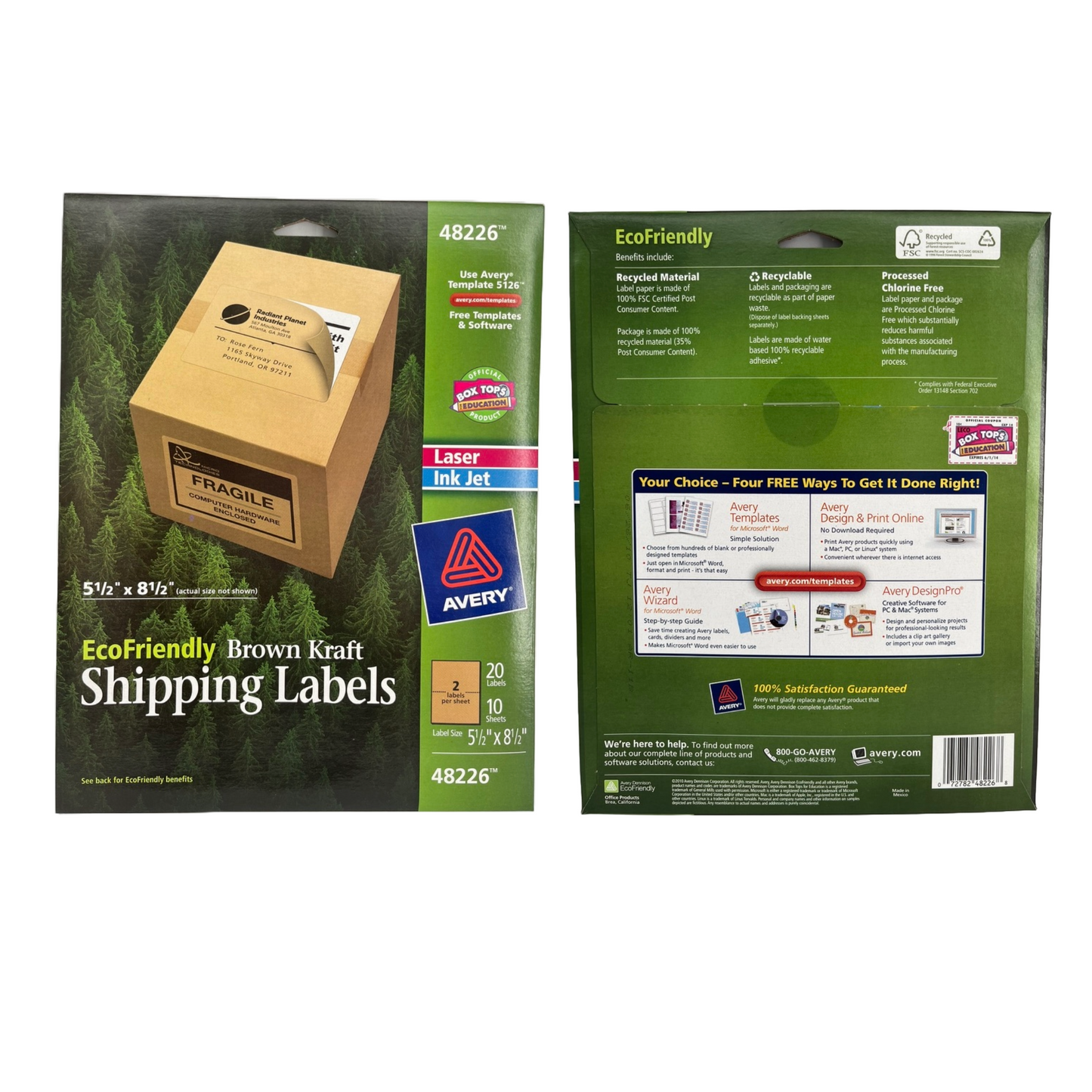 Avery Eco Friendly Brown Kraft Shipping Labels 5 1/2 x 8 1/2 (10 Sheets = 20 Labels)