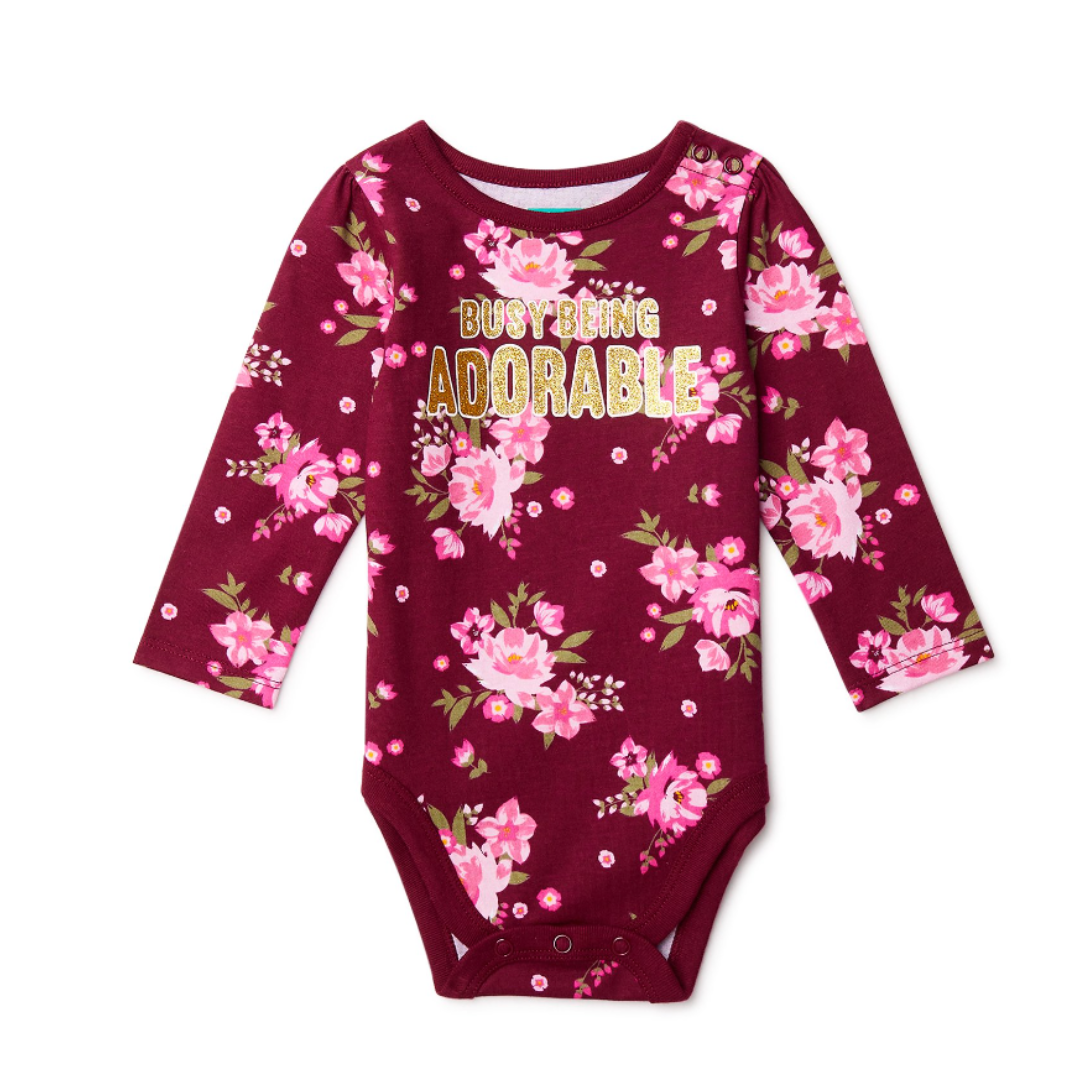 Garanimals Baby Girl "Busy Being Adorable" Floral Print Long Sleeve Bodysuit (24 Months)