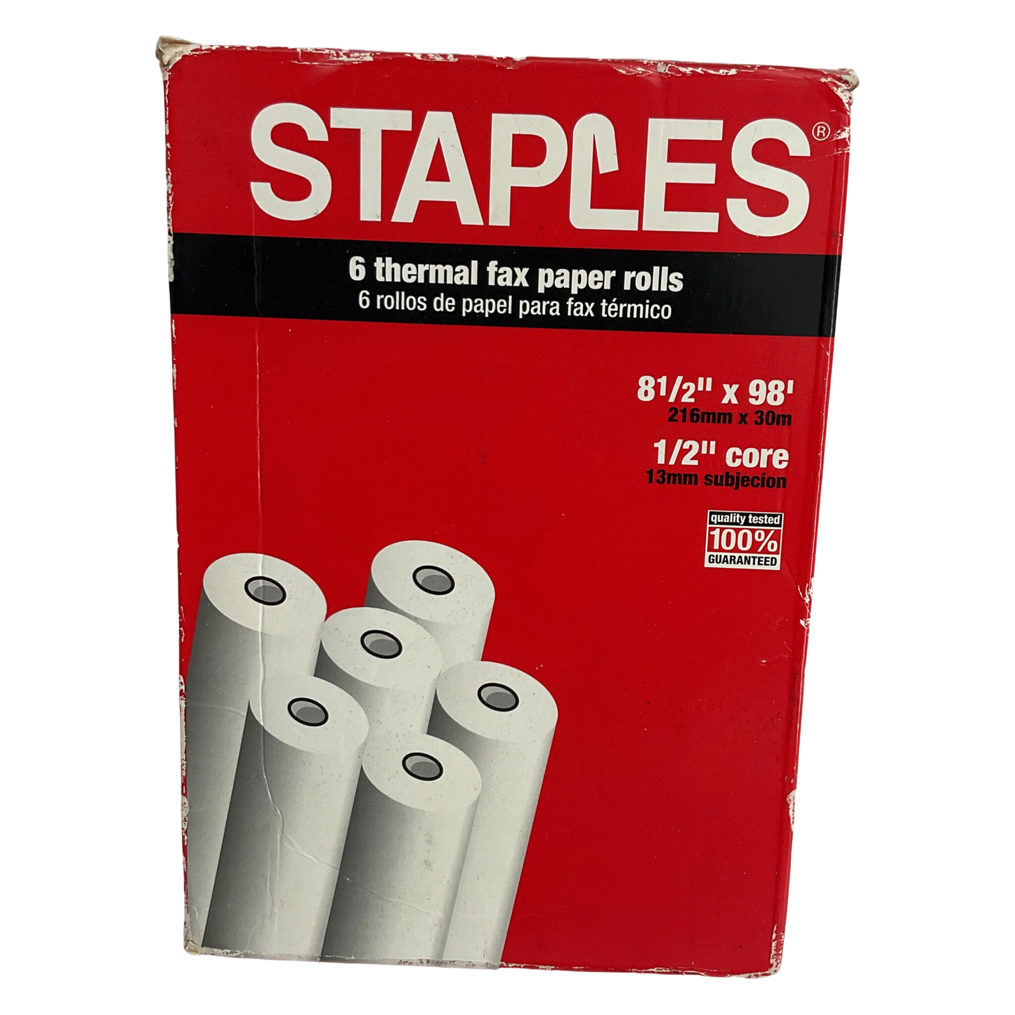 Staples Box of 5 Thermal Fax Paper Rolls 8 1/2" x 98' w 1/2" Core