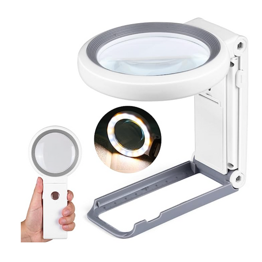 Magnifying Glass 30X 10X with Light and Stand, Foldable Handheld Magnifying Glass 18 LED Illuminated Lighted Magnifier for Macular Degeneration, Seniors Reading, Close Work, Coins, Jewelry