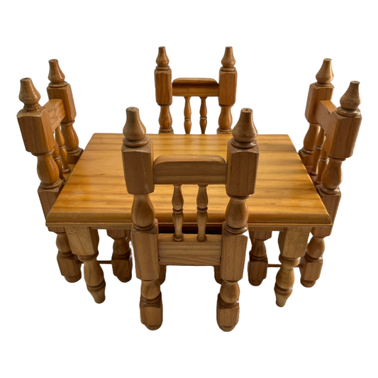 Miniature Wooden Dining Set for 4 with serveware