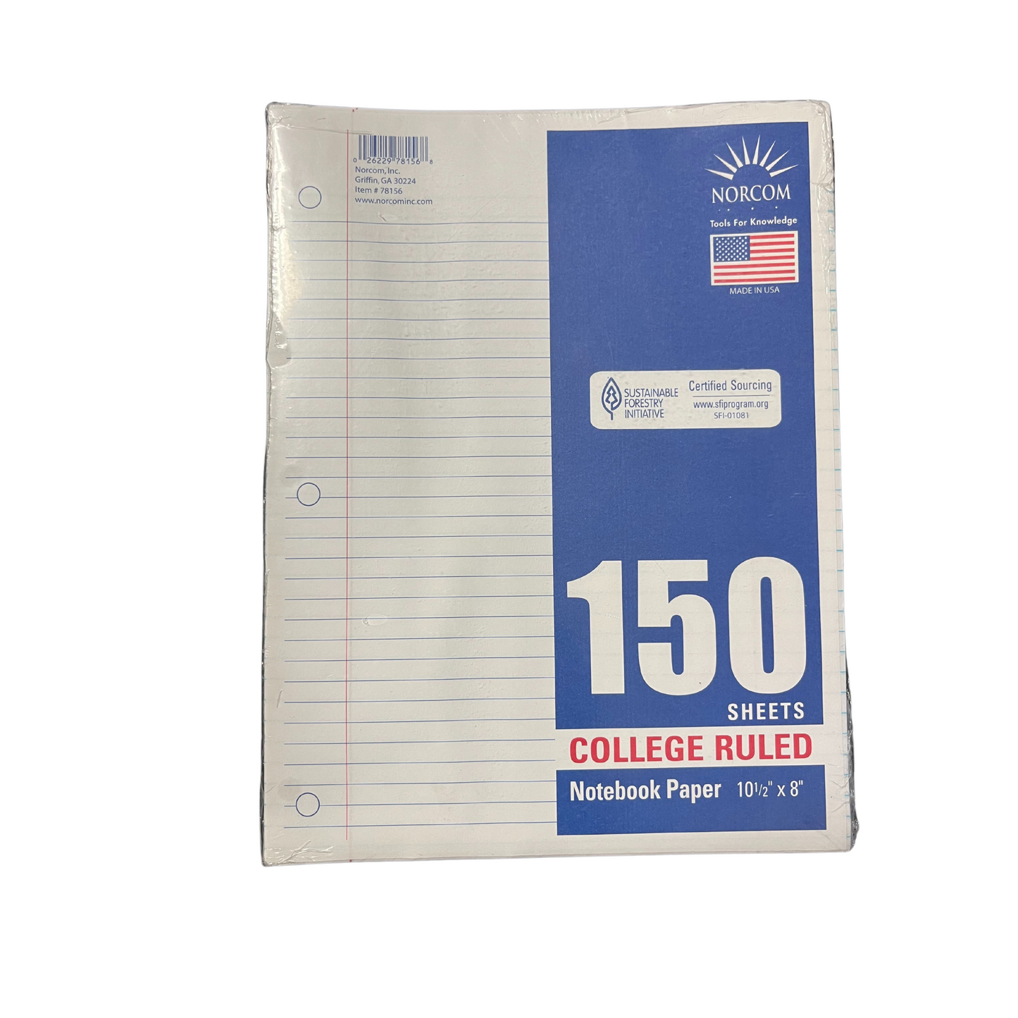 College Ruled Notebook Paper (10.5 x 8) - 150 sheets