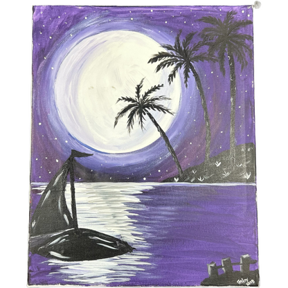 Beach and Ocean Canvas in Purple Theme Handmade by Artist from 2018 (16 x 20)