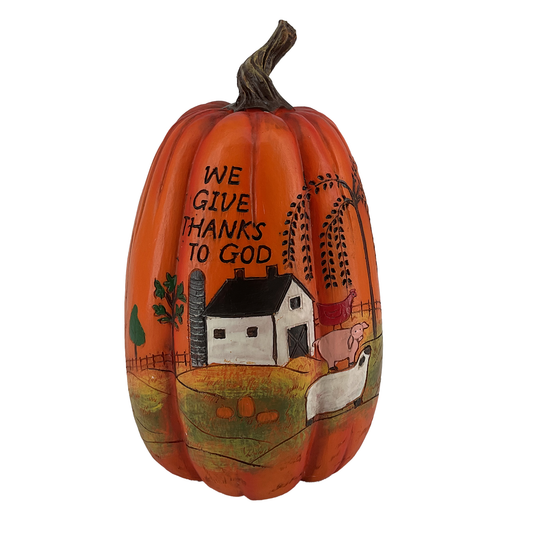 We Give Thanks to God Pumpkin Décor (10")