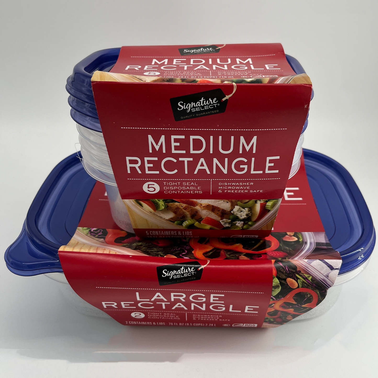 Medium Rectangle (5 containers with lids) and Large Rectangle (2 containers with lids)