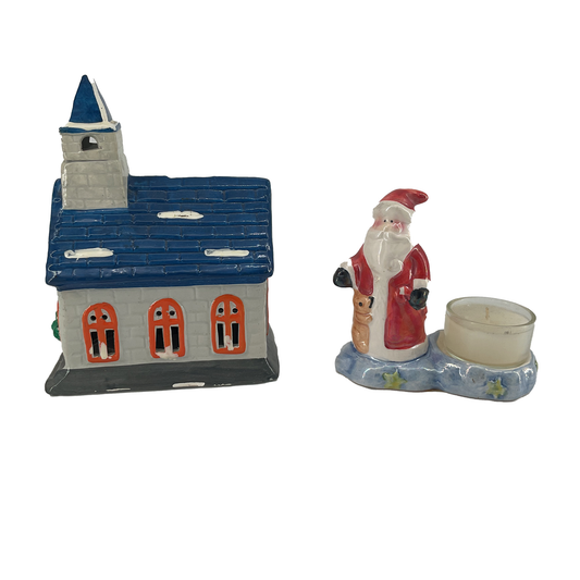 Christmas House and Santa Clause Candle Holder