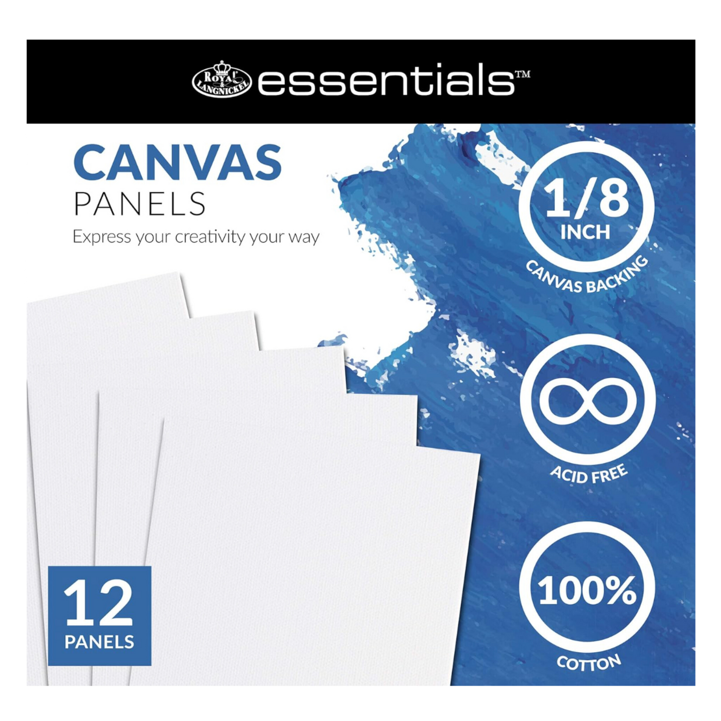 Royal & Langnickel Essentials 8x10 Triple Gessoed Canvas Panel Value Pack, for Oil and Acrylic Painting, 12 Pack