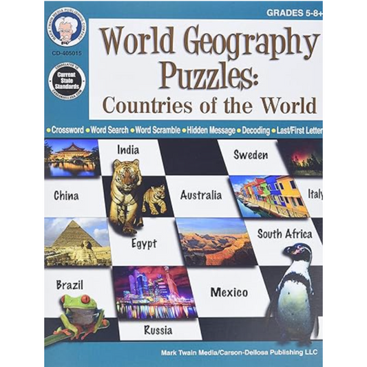 World Geography Puzzles: Countries of the World, Grades 5 - 12 by Mark Twain Media (Editor) Paperback