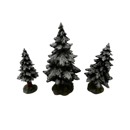 Village Snowy Scotch Pines   8 x 9.5 inches (Set of 3)