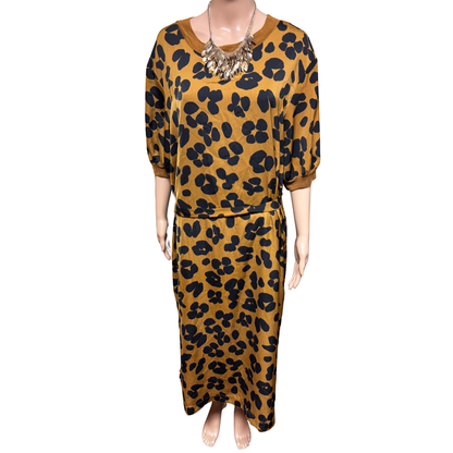 Golden mustard and black 3/4 print dress by Who What Wear (Size XL)