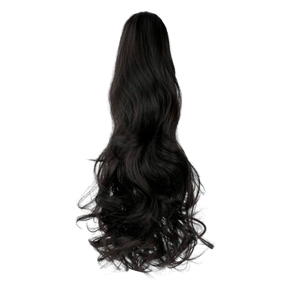 FELENDY Ponytail Extension Claw 18" 20" Curly Wavy Straight Clip in Hairpiece One Piece A Jaw Long Pony Tails for Women Dark Black