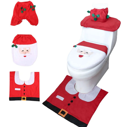 Santa Snowman Deer Spirit Toilet Seat Cover Rug Bathroom Set With Paper Towel Cover For Christmas Gift Premium Year Home Decorations (3 piece)