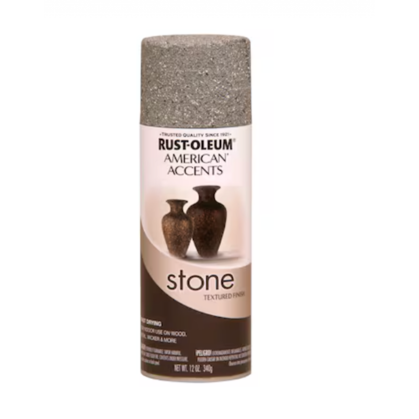 Rust-Oleum AMERICAN ACCENTS Stone Spray Paint Pebble, Solvent-Like, Pebble, 12 oz, Aerosol Can, Color: Gray Stone