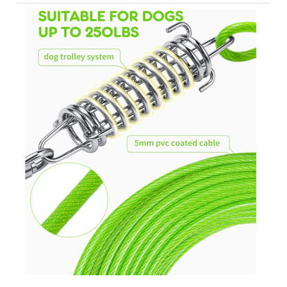 Fostanfly Heavy Duty Dog Tie Out Runner Cable 60ft Rust-Proof Dog Trolley System with Dog Runner for Yard and Camping, Large Dog Runner Cable for Dog up to 250lbs