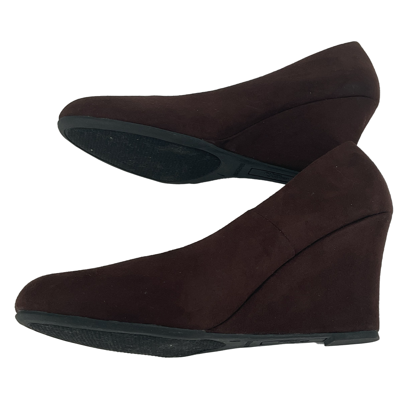 Dexflex Comfort Zapatos de tacón de cuña de gamuza sintética de color chocolate con punta redonda para niñas/mujeres (talla US 7)