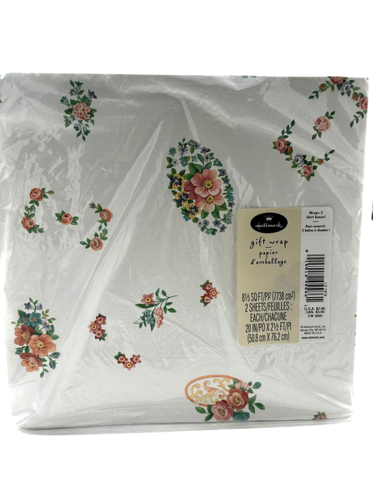 Hallmart White Gift Wrap with Embedded Flowers