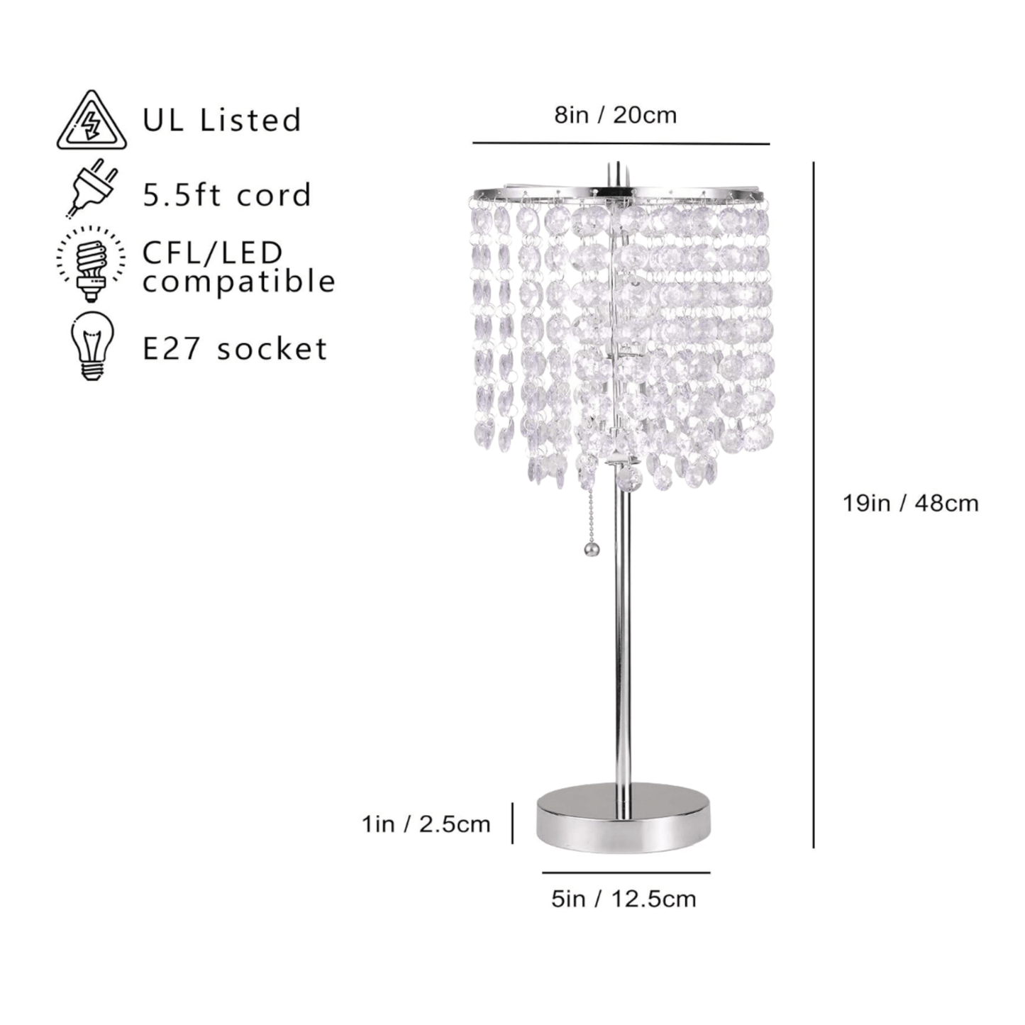 Chrome Crystal Inspired Pull Table LAMP by CTXDLK (PICKUP ONLY) (Size 19"" H)