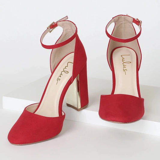 Lulus Laura Red Suede Ankle Strap High Heels