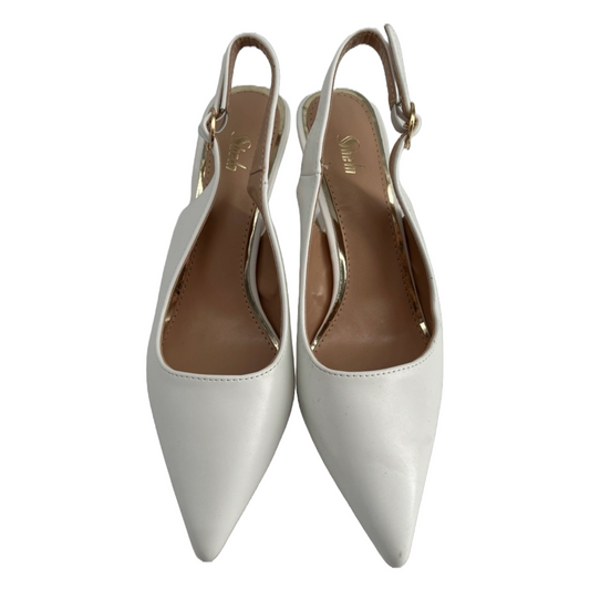 Sheln White Kitten Heel Shoes for Women (Size 37)
