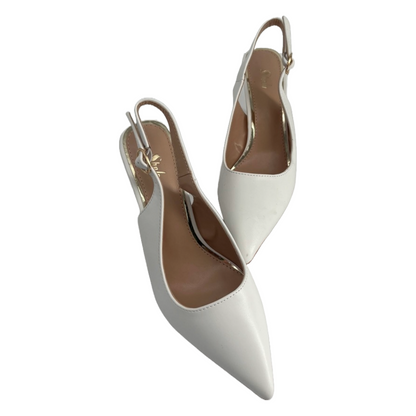 Sheln White Kitten Heel Shoes for Women (Size 37)