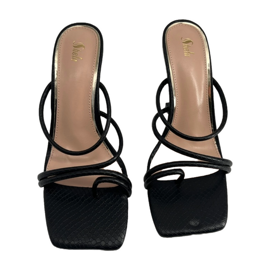 Sheln Black Double Strap Black 4 1/2 Heels (Size 37) for Women