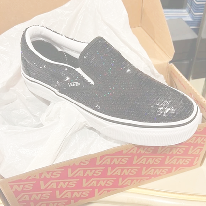 Sequin Vans Classic Slip On Shoes Black (US Size 8.5 Women - 10 Men)