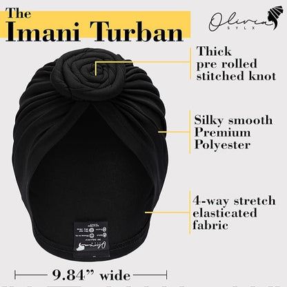 Turbante africano Olivia Sylx - Turbante con nudo superior y diademas preatadas para cabello de mujer - Negro