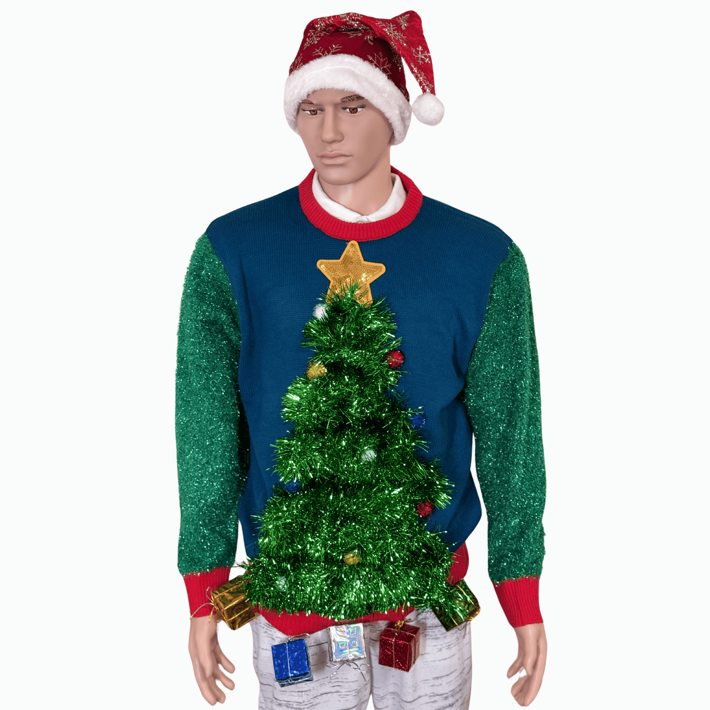 Unisex 3D Tinsel Tree Ugly Christmas Sweater (Size S)