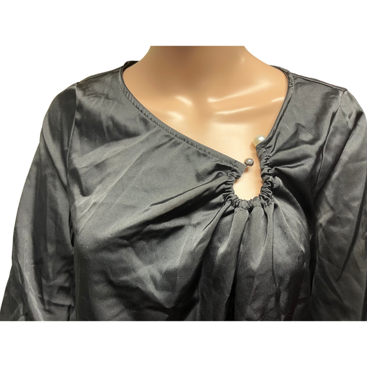 Shein Black Blouse with Pearl Design (Size Small)