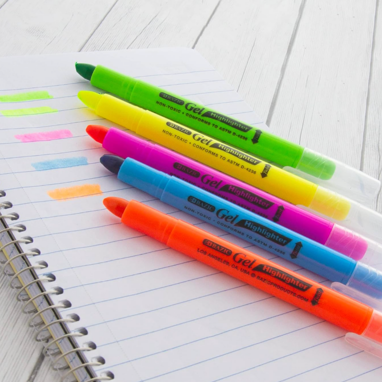 BAZIC Highlighter Gel Pen Neon Color Bible Highlighters. No Bleed Dry for School and Office (1-Pack of 5 markers)