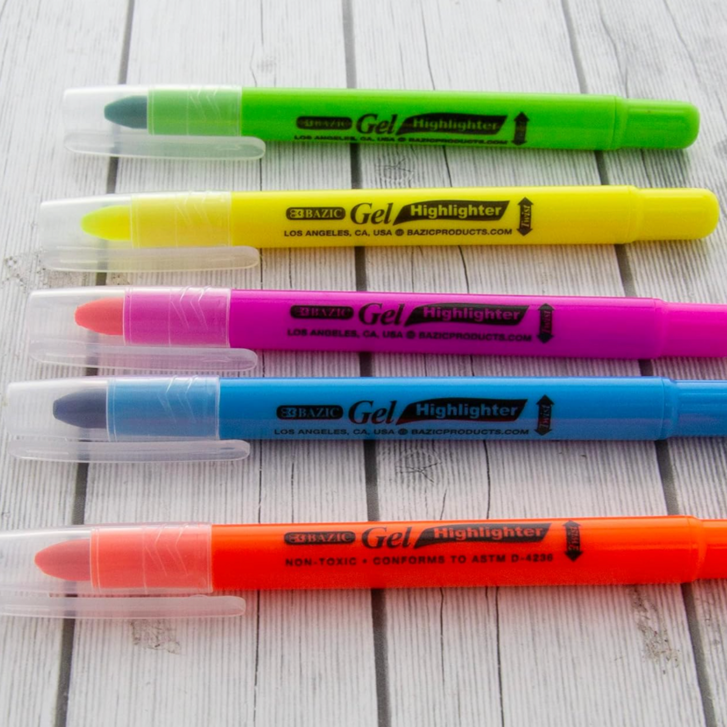 BAZIC Highlighter Gel Pen Neon Color Bible Highlighters. No Bleed Dry for School and Office (1-Pack of 5 markers)