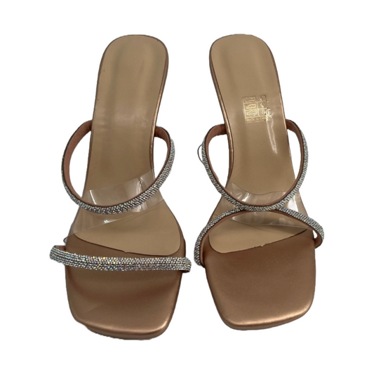 Double Strap Crystal Clear 3" Heels Sandals (Size 37) for Women