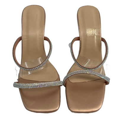 Double Strap Crystal Clear 3" Heels Sandals (Size 37) for Women