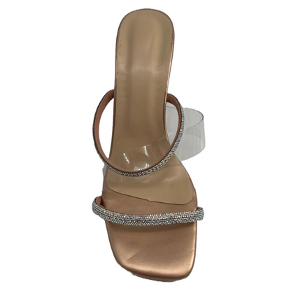 Double Strap Crystal Clear 3" Heels Sandals (Size 37) for Women