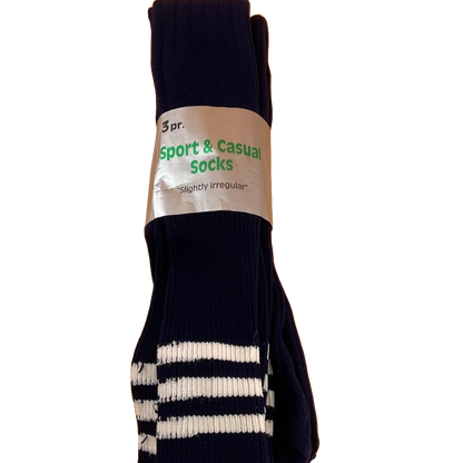 Sport & Casual Socks Slightly Irregular Navy Blue and White Stripes (3 Pair)