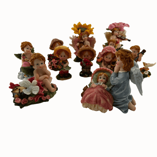 12 Mini Figures Angels, Fairies and Fruit Collectors, Different Sizes 4 inch x 4 inch, 3 inch x 1.5 inch and 4 inch x 7 inch (Miscellaneous Colors)