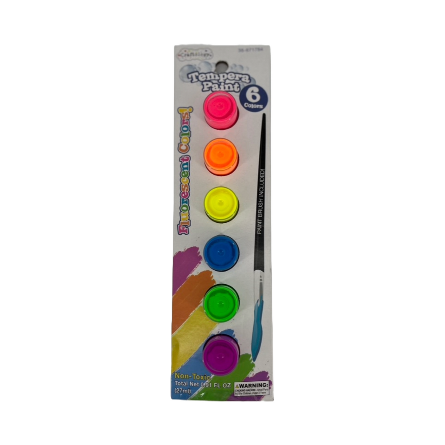 Craftology Paint Tempera con pincel, Lavable, Colores Surtidos, 6 colores artísticos fluorescentes