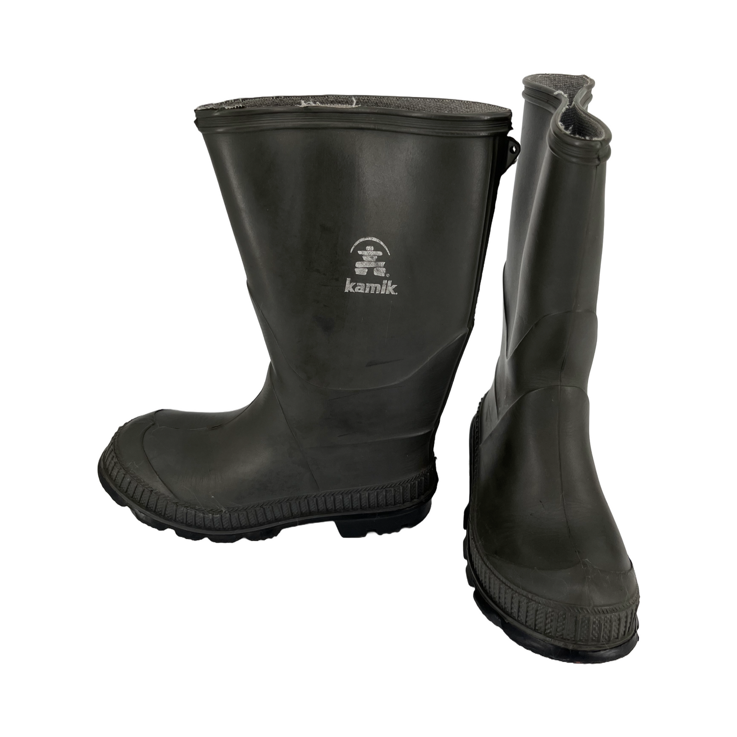 Bota de lluvia militar verde Kamik Stomp (talla 12 para niños)