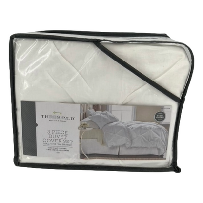 Threshold 3 Piece Duvet Cover Set Machine Washable with Corner Ties (Full/Queen Bed)
