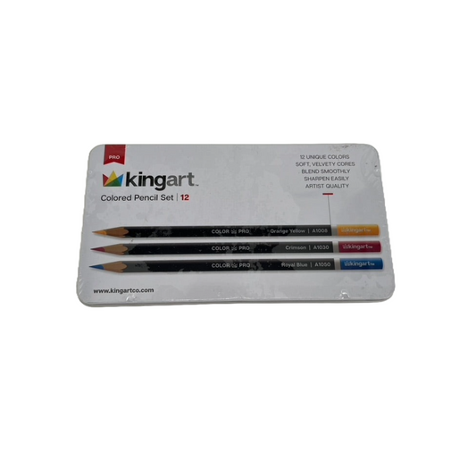 KINGART Metal Thin Case, Set of 12 Assorted Unique Colored Pencils