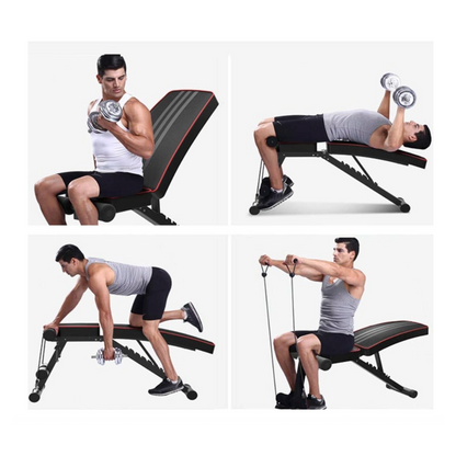 Adjustable Weight Bench Press, Utility Barbell Lifting Press Exercise Foldable Workout Bench for Home Strength Training Multi-Function Flat Incline Decline Bench Sit Up Abs Workout Equipment with 2 Fitness Rope