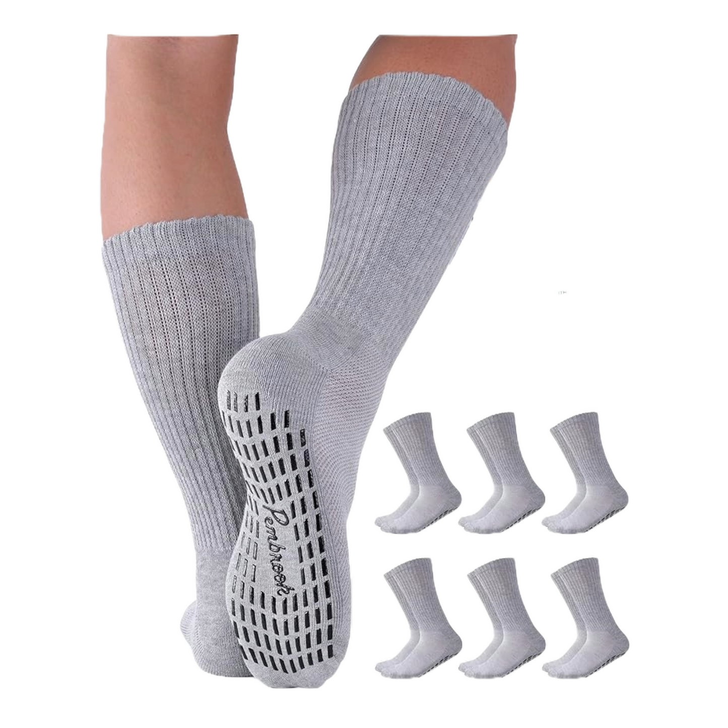 Pembrook Diabetic Socks with Grippers for Men & Women (Color Gray) - 6 Pairs