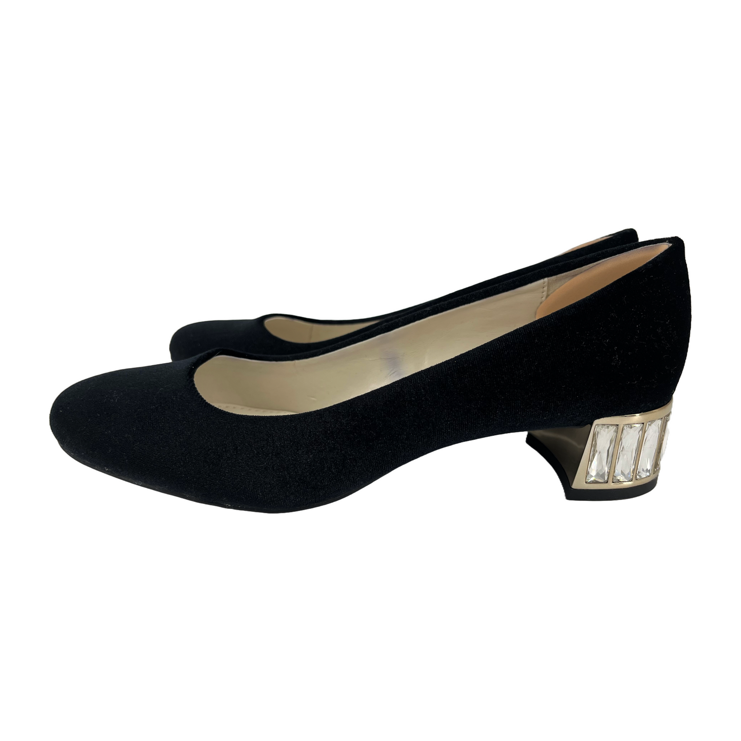 Zapatos Anne Klein de ante negro con suela de diamantes dorados (talla 6 adulto)