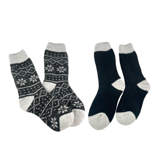 Winter Socks for Men and Women Gray and Black (2 Socks) Size 1 - 6