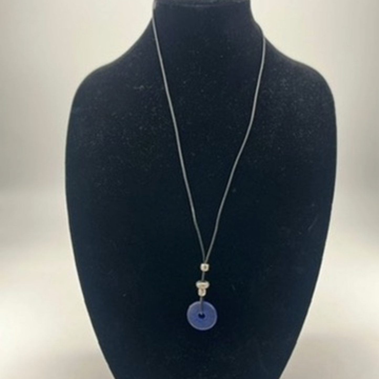 Long Leather Cord Blue Circle Necklace