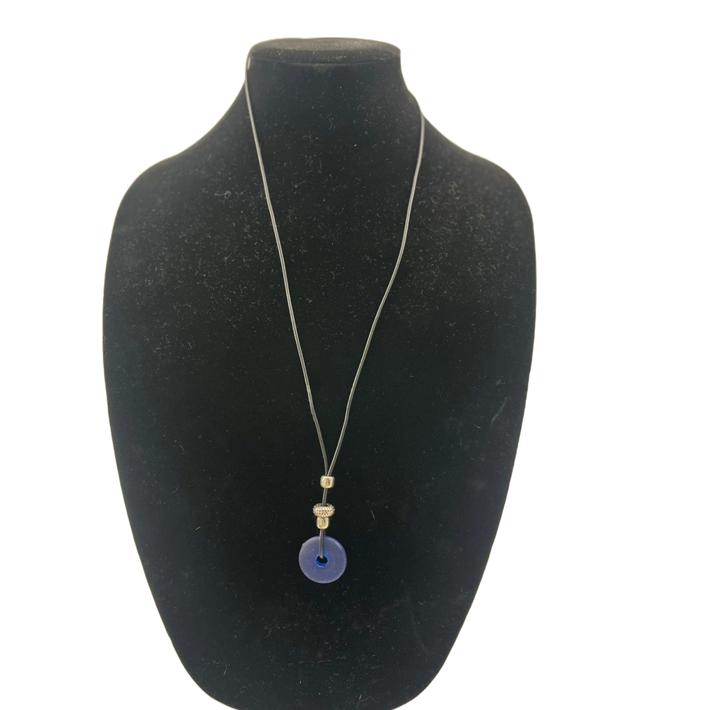 Long Leather Cord Blue Circle Necklace