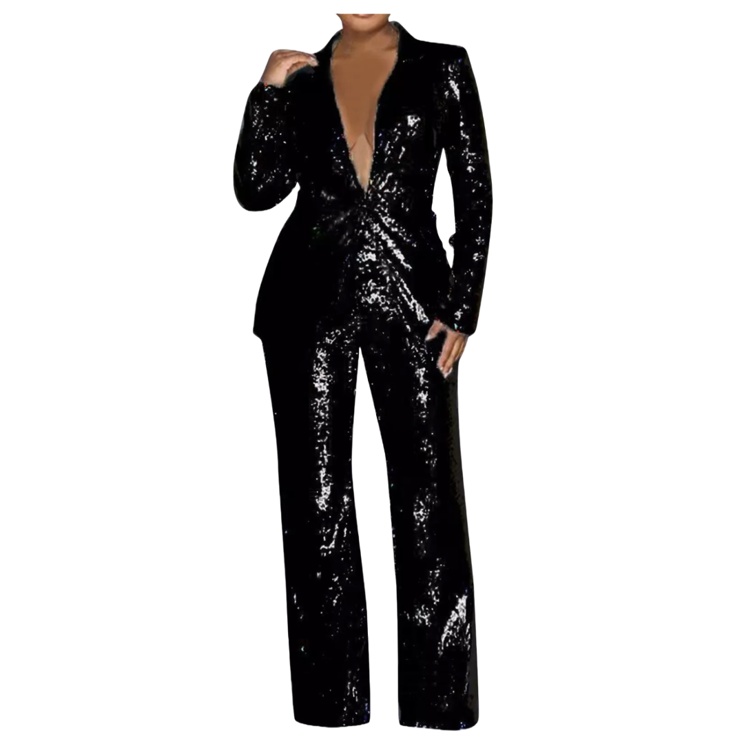 Kourtney Kardashian Suit Sequin Notch Lapel Blazer and Cargo Trouser Pants Plus Size 24/28