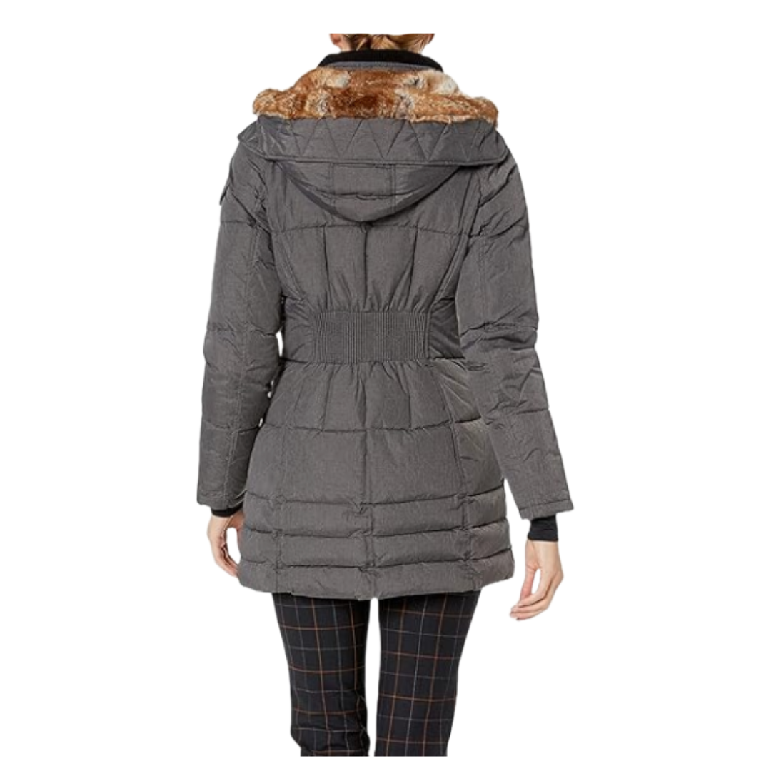 HFX Women's 3/4 Puffer with Full Faux Fur Hood Jacket (Small)