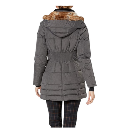 HFX Women's 3/4 Puffer with Full Faux Fur Hood Jacket (Small)